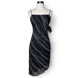 VTG Y2K Slip Dress Size S Black Silver Glitter Stretch Mesh Whimsigoth 90s Vamp